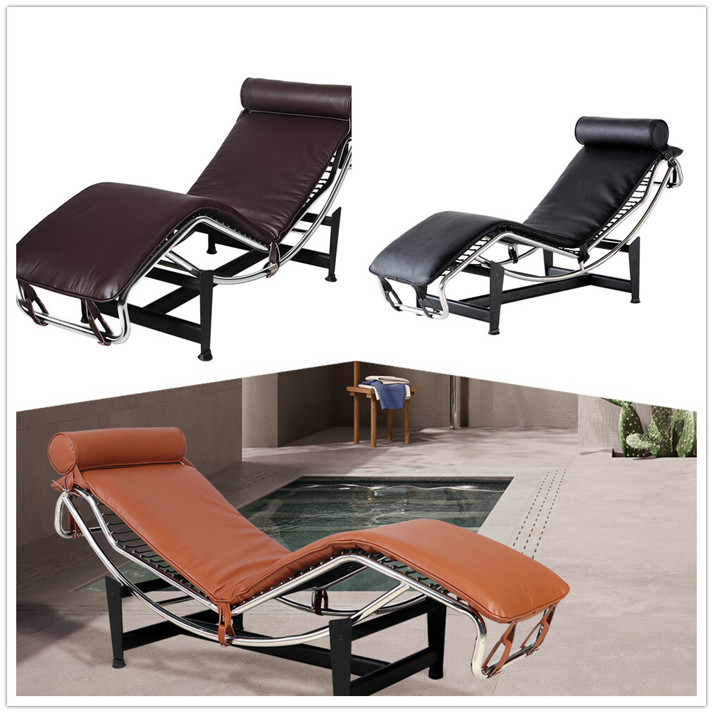 LC-4 Chaise Lounge Chair Recliner Chair Real Leather Stainless Steel Frame