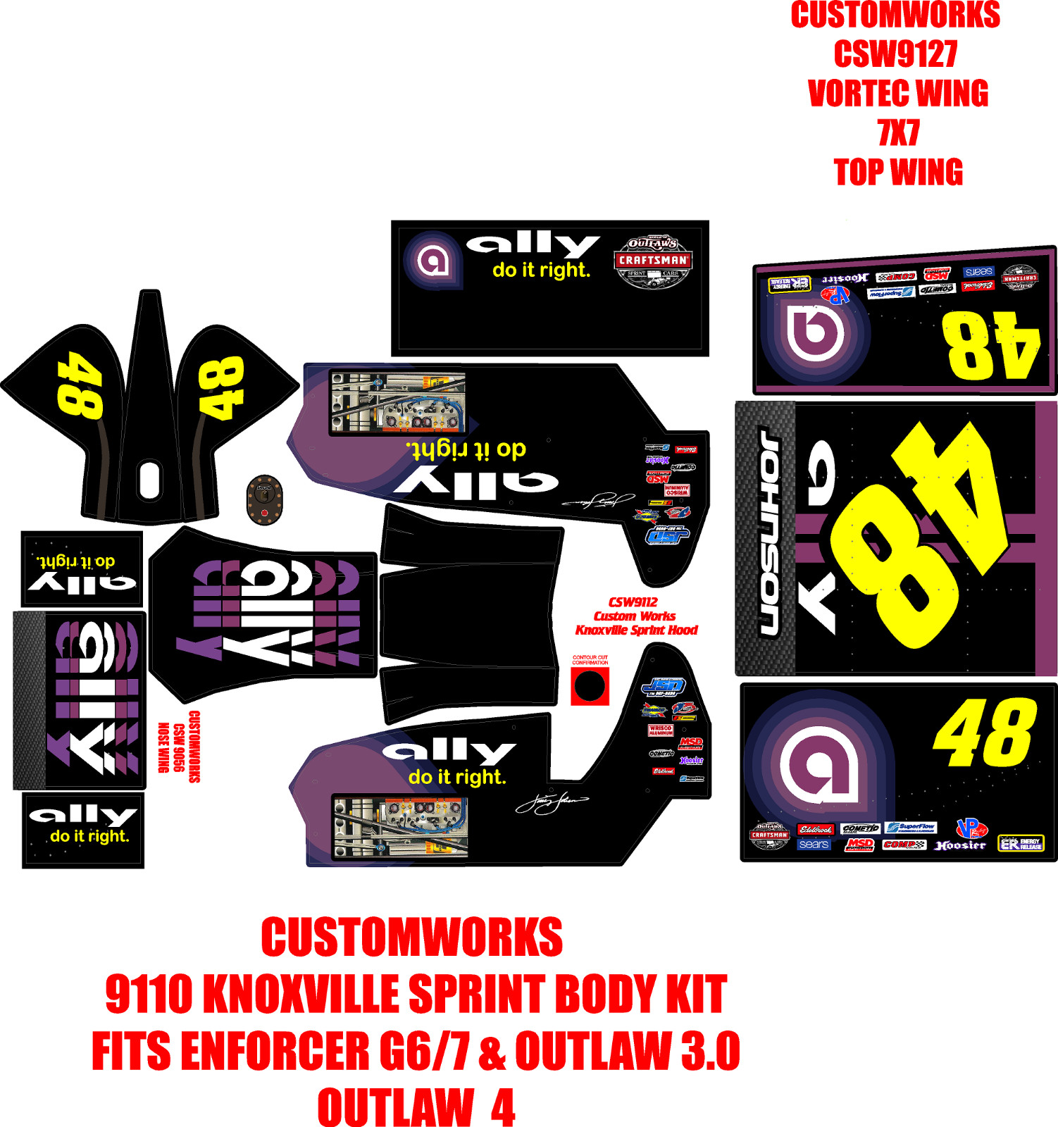 CUSTOMWORKS KNOXVILLE  SPRINT CAR 9110 JIMMIE JOHNSON ALLY THEME WRAP KIT