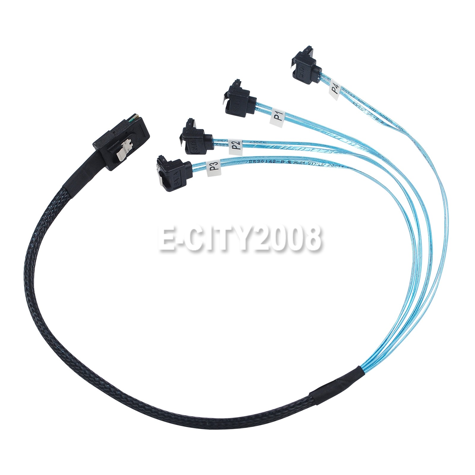 Mini SAS to 90° 4 SATA SFF-8087 Multi-Lane Forward Breakout Splitter Cable