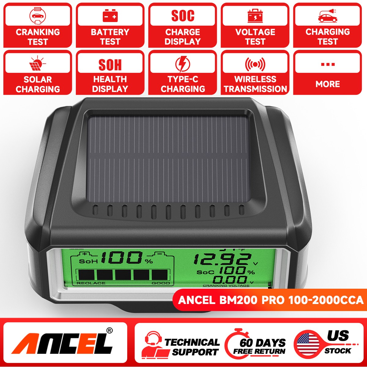 ANCEL BM200 PRO Car 12V Battery Tester Monitor Health Charging Cranking System