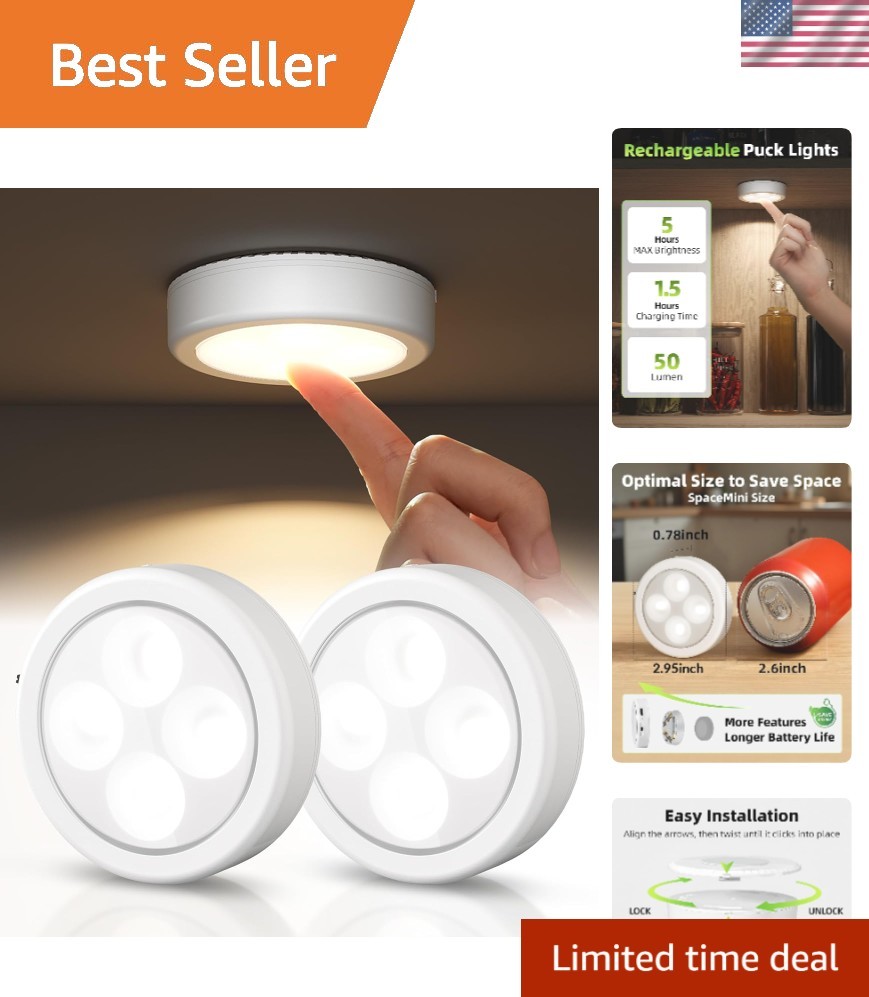 LED Puck Lights, Rechargeable Touch Light, 2.95'' Mini Tap Lights, Wireless C...
