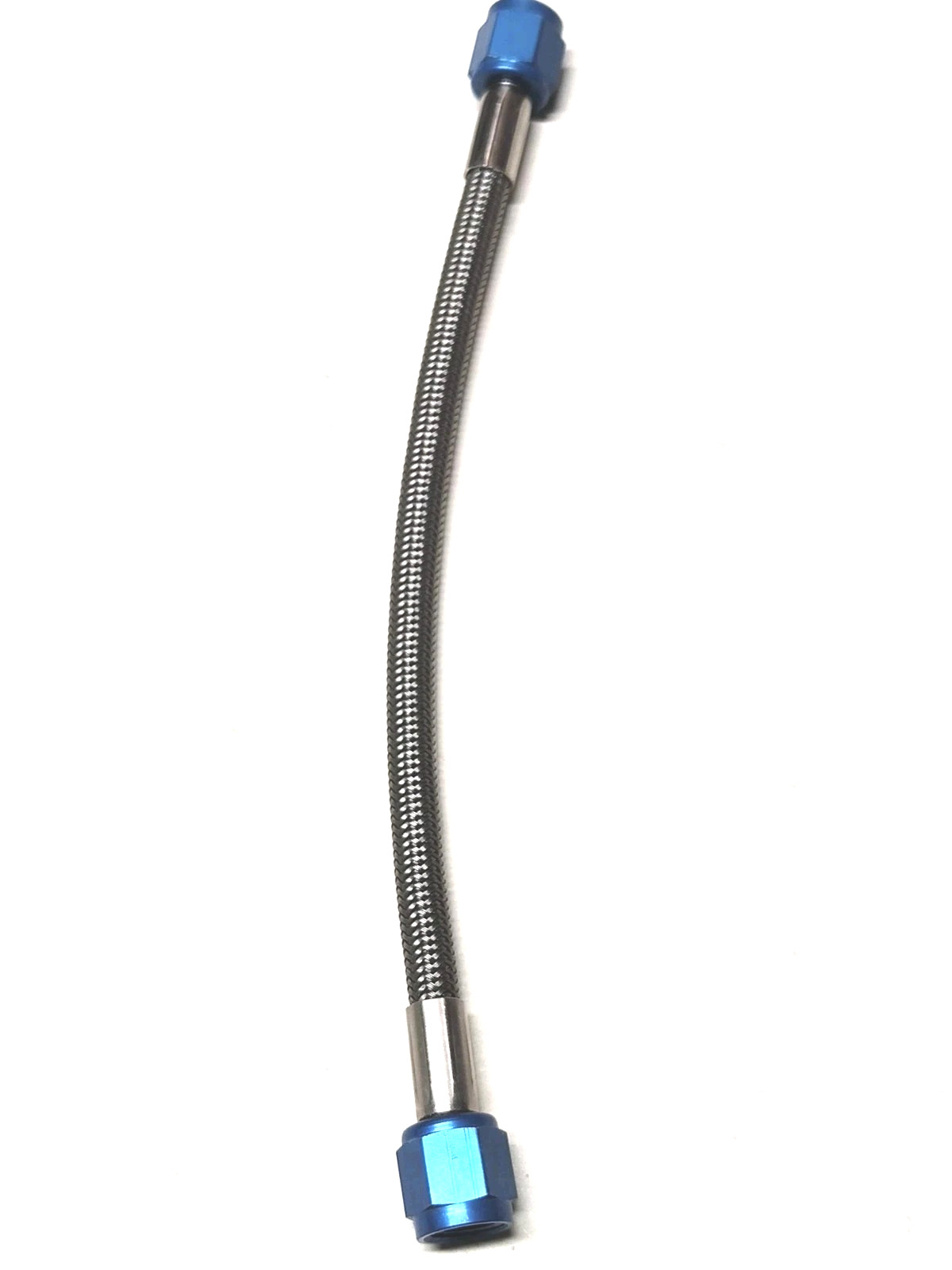 6AN 18" NITROUS OXIDE OR FUEL LINE STAINLESS BRAIDED HOSE BLUE ENDS