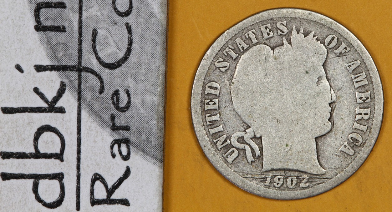 1902 S - Liberty Head "Barber" Silver Dime 10¢ - G - Good