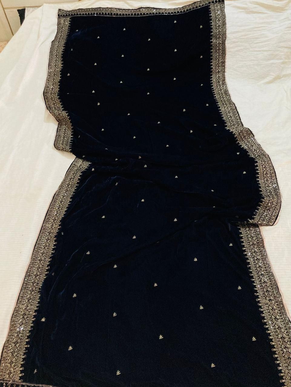 embroidery velvet large shawl, dark blue, party wear indian pakistani wedding