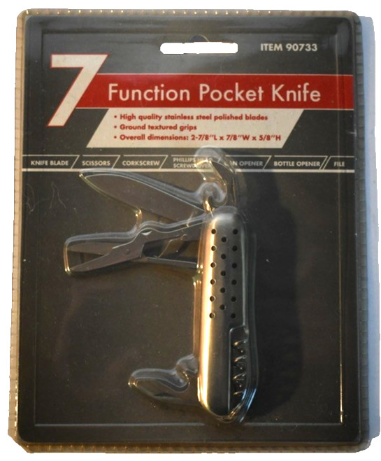 NIP 7 Function Pocket Knife Tools Stainless Steel Ground Textured Grips 90733