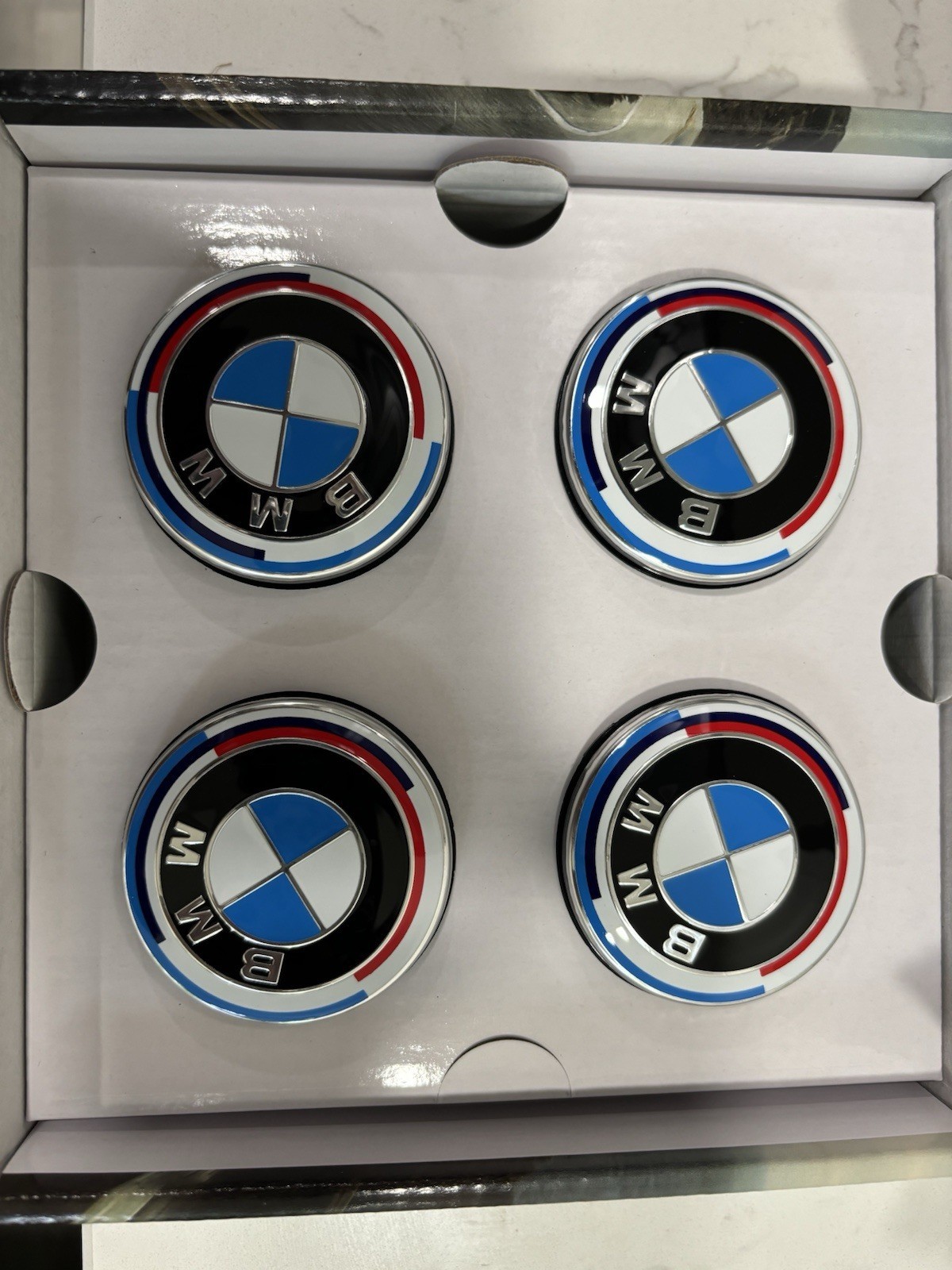 BMW 56mm Genuine Floating 50th Anniversary Wheel Centre Hub Caps SET Of 4