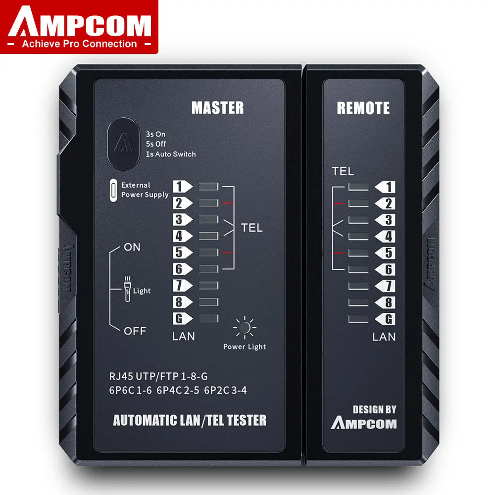 AMPCOM Network Cable Tester RJ45 RJ11 CAT5-CAT8 LAN Ethernet Wire Testing Tool