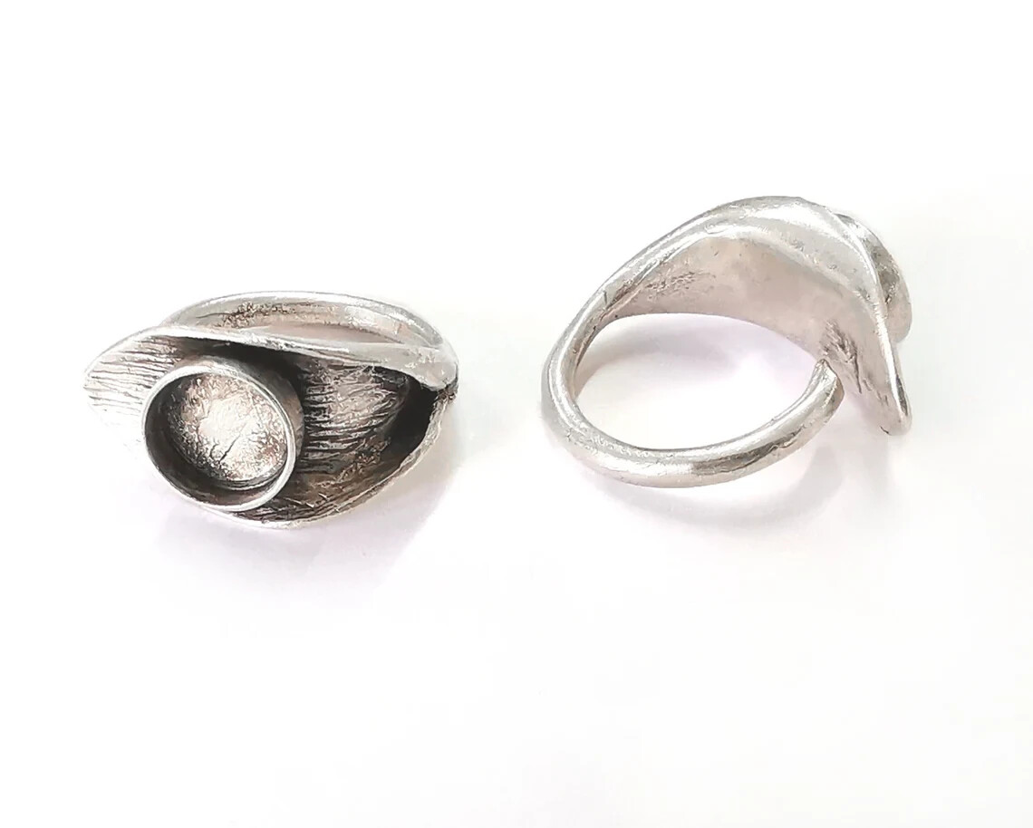 Leaf flower silver ring setting blank cabochon mounting Adjustable base bezel