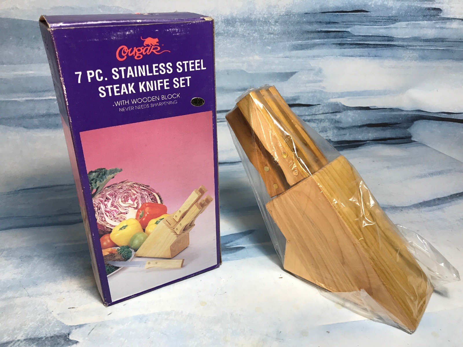 VINTAGE Stainless Steel 7pc. Steak Knife Set by Cougar