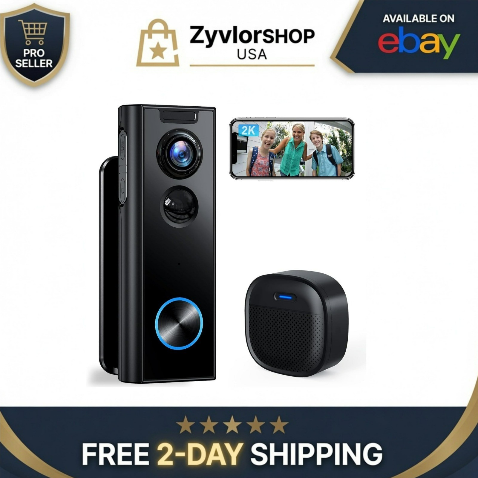 XTU Wireless Doorbell Camera 2K Video, Night Vision, Works with Alexa
