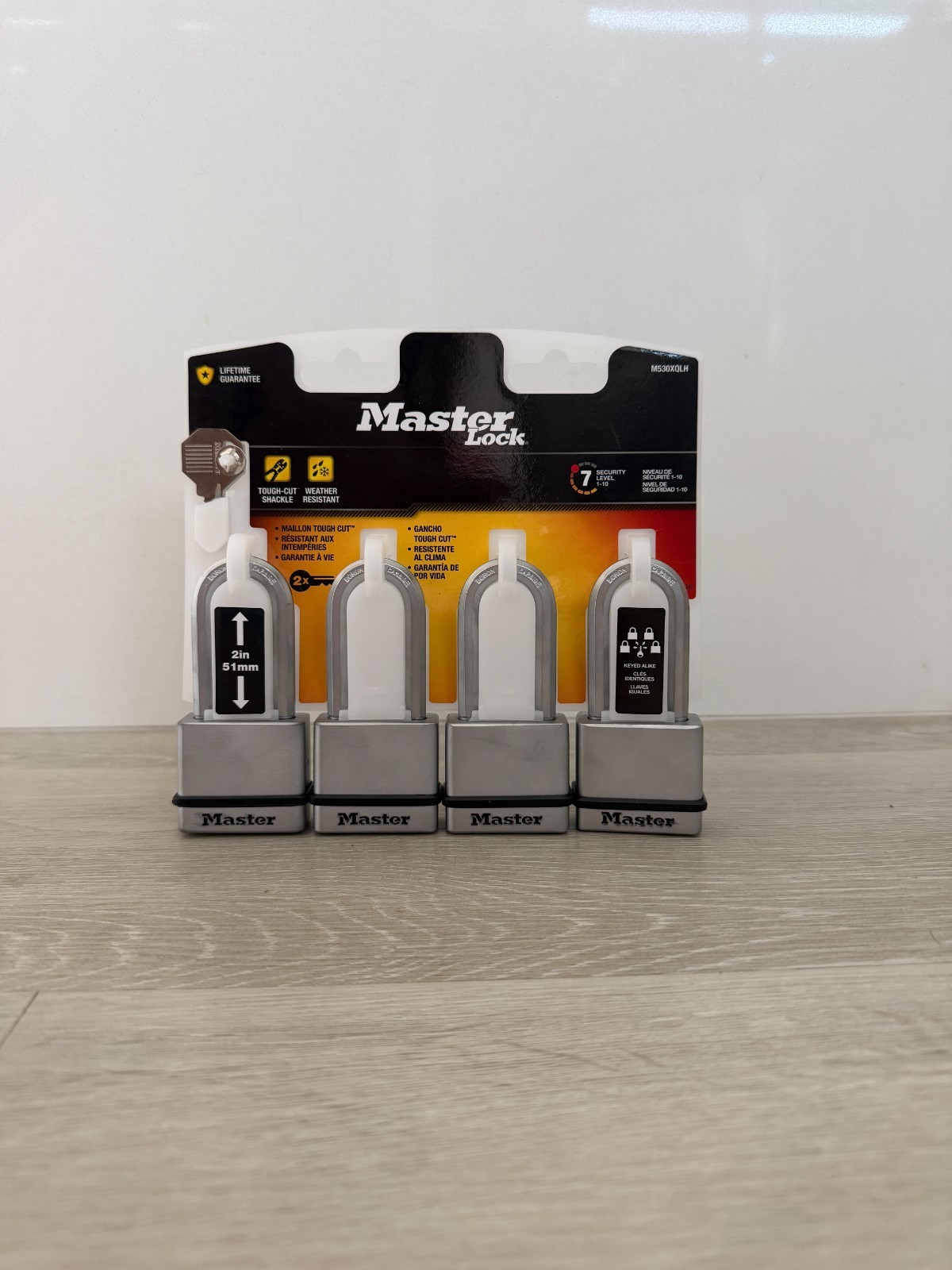 Master Lock M530XQLH Laminated Steel Padlock 4-Pack Keyed Alike 2" Shackle NEW