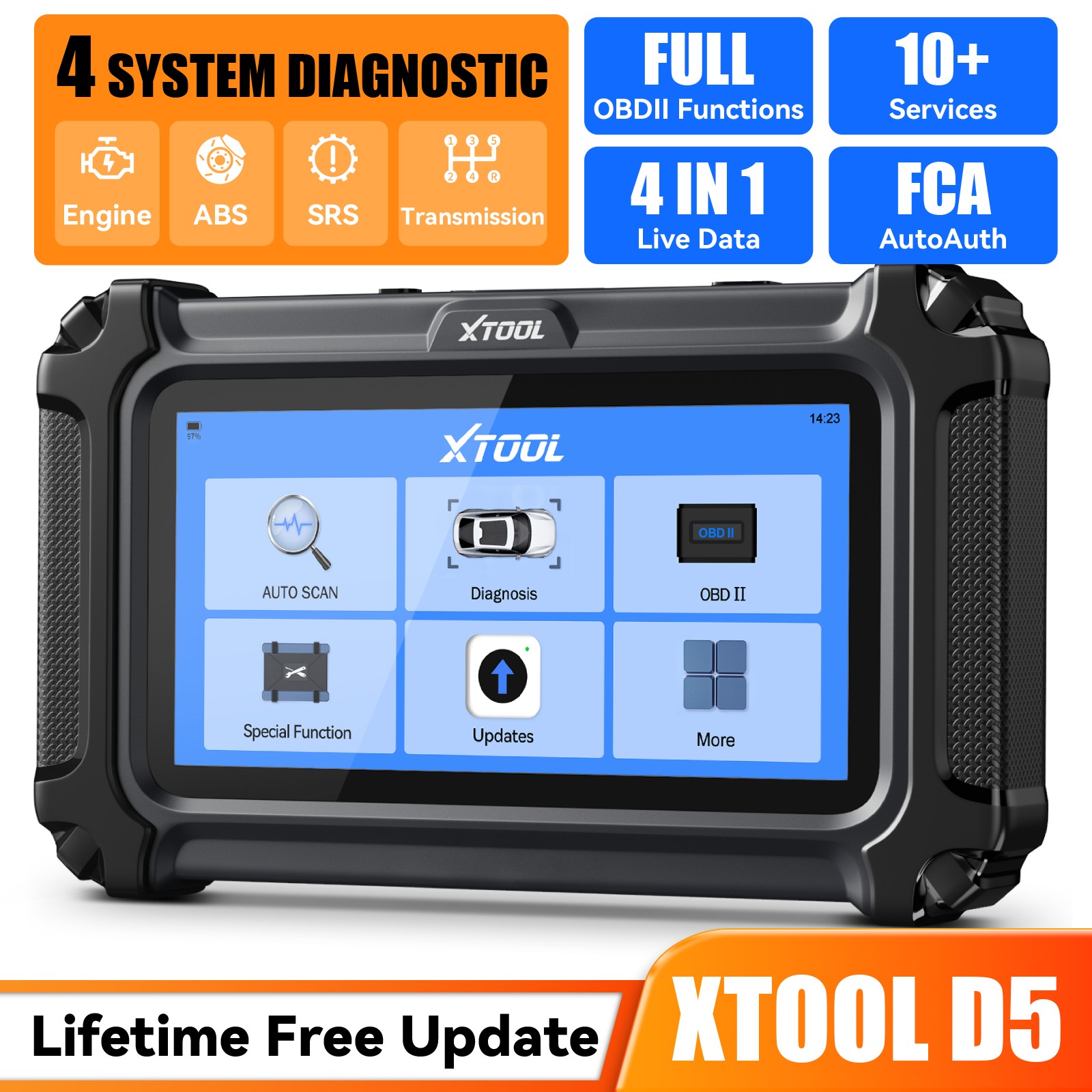 2026 XTOOL D5 OBD2 Scanner Engine ABS SRS Transmission Car Diagnostic Tool FCA