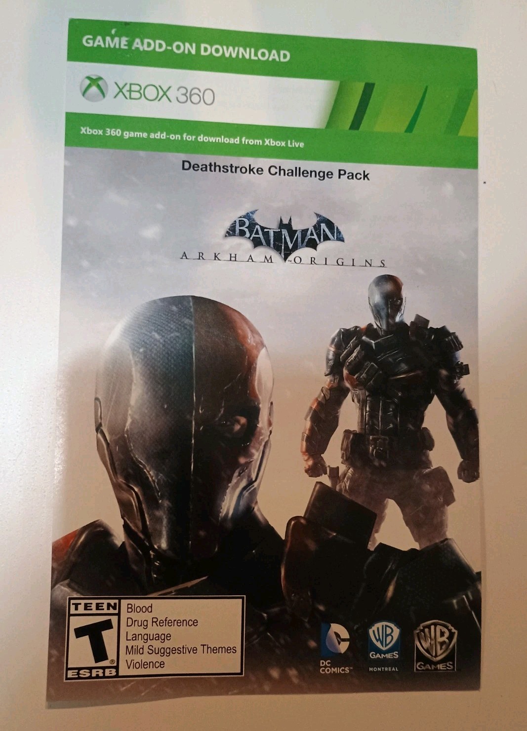 Batman: Arkham Origins Xbox 360 Deathstroke Challenge Pack DLC Add On Unused
