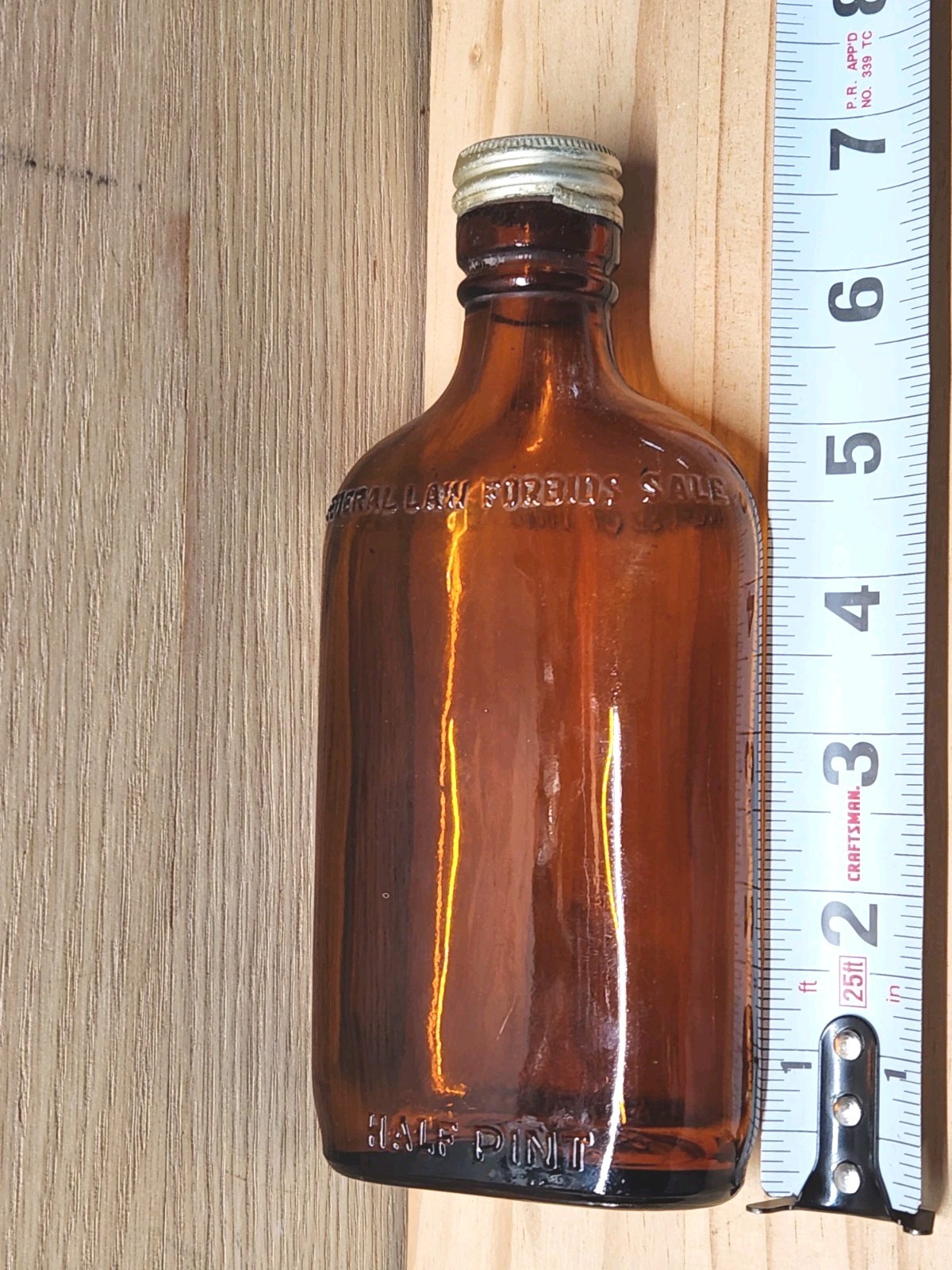 Vintage 1947 National Distillers Amber Flask Half Pint D-1 Code Original Cap