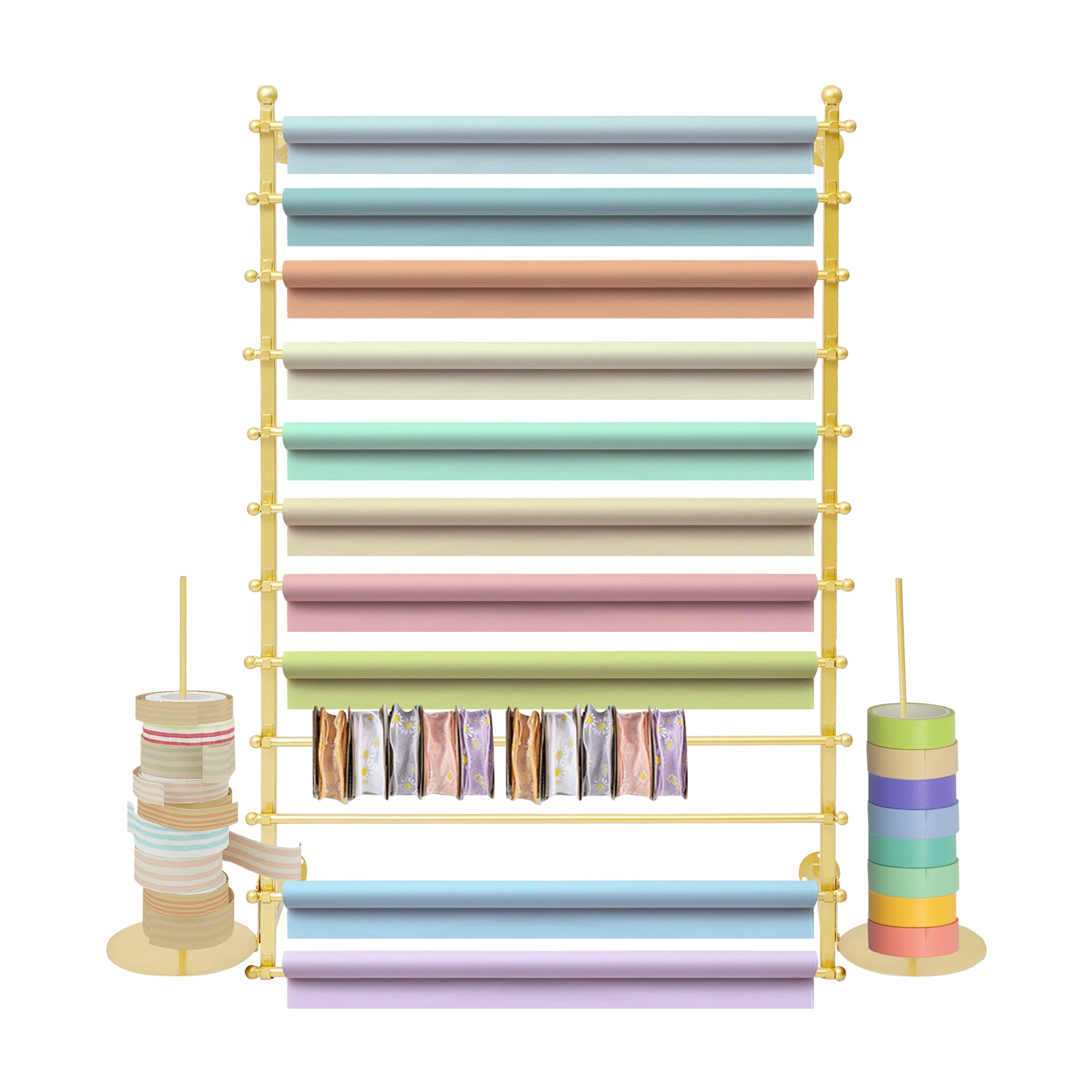 12 Tier Wall Mounted Scarf Rack, Gold Metal Towel Tie Holder Organizer