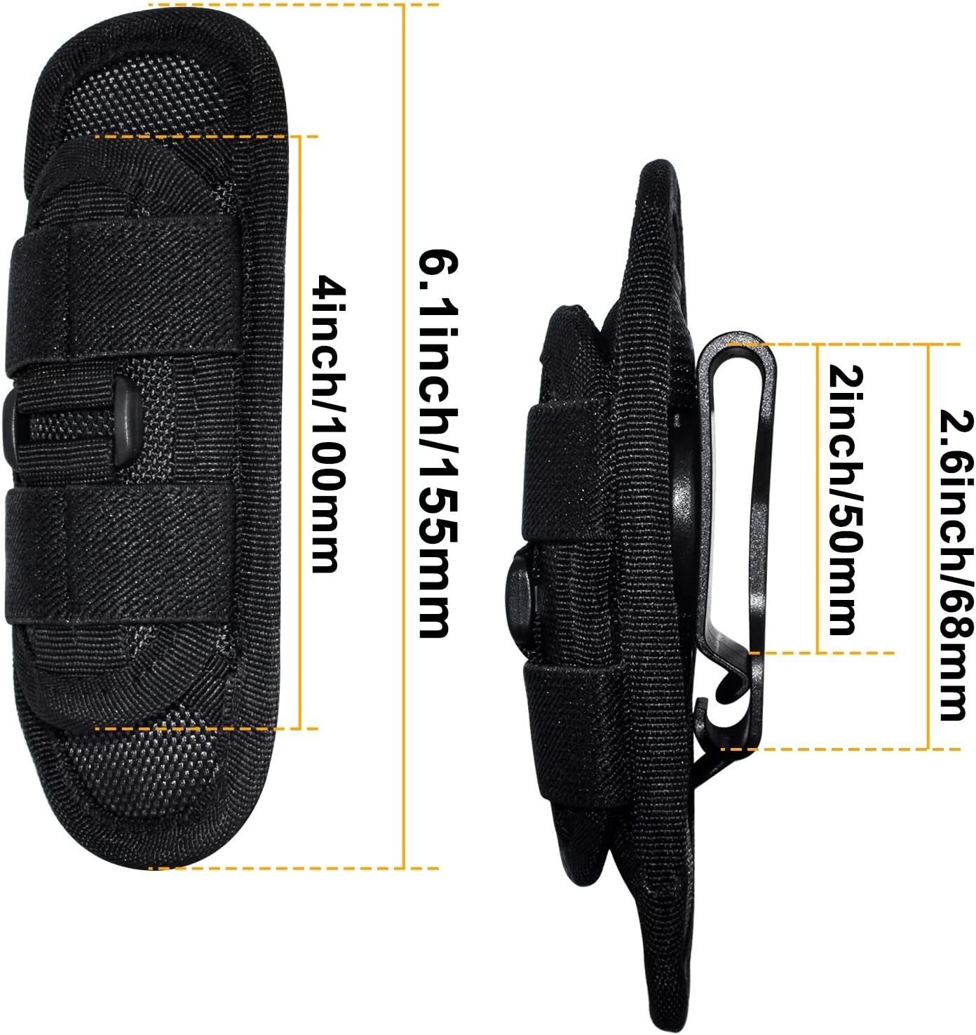 Tactical Flashlight Holster with 360 Degrees Rotatable Clip Stretchy Nylon Pouch