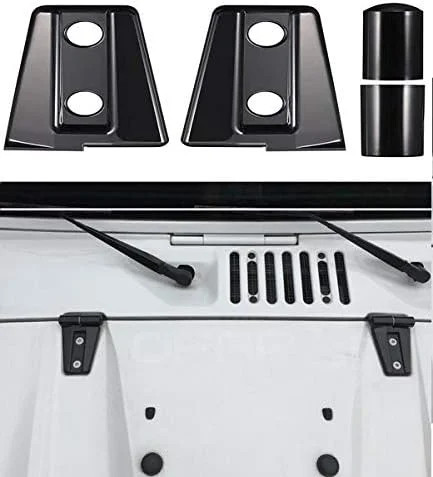 JK Wrangler Black Hood Hinge Cover Compatible with 2007-2018 Jeep JK Wrangler &