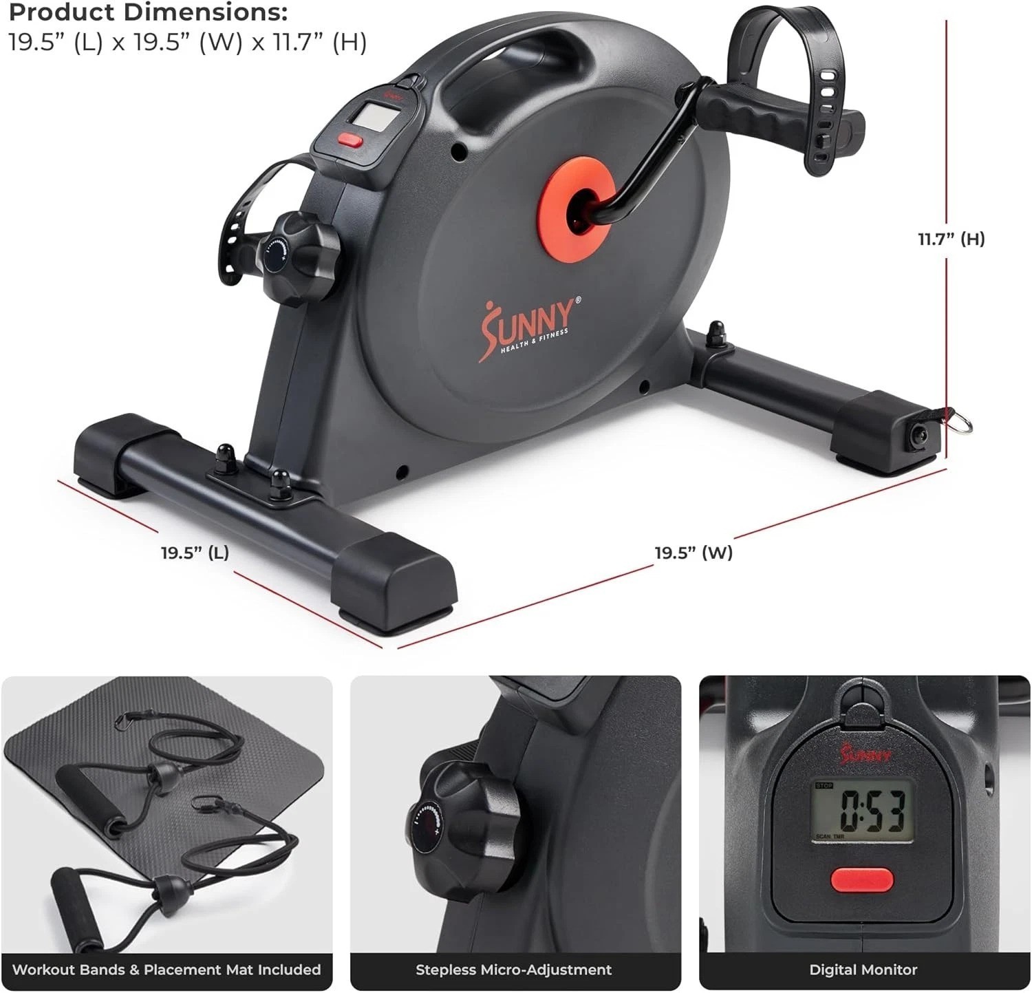 Low-Impact Cardio Cycling Machine for Home/Office - Includes Workout Bands