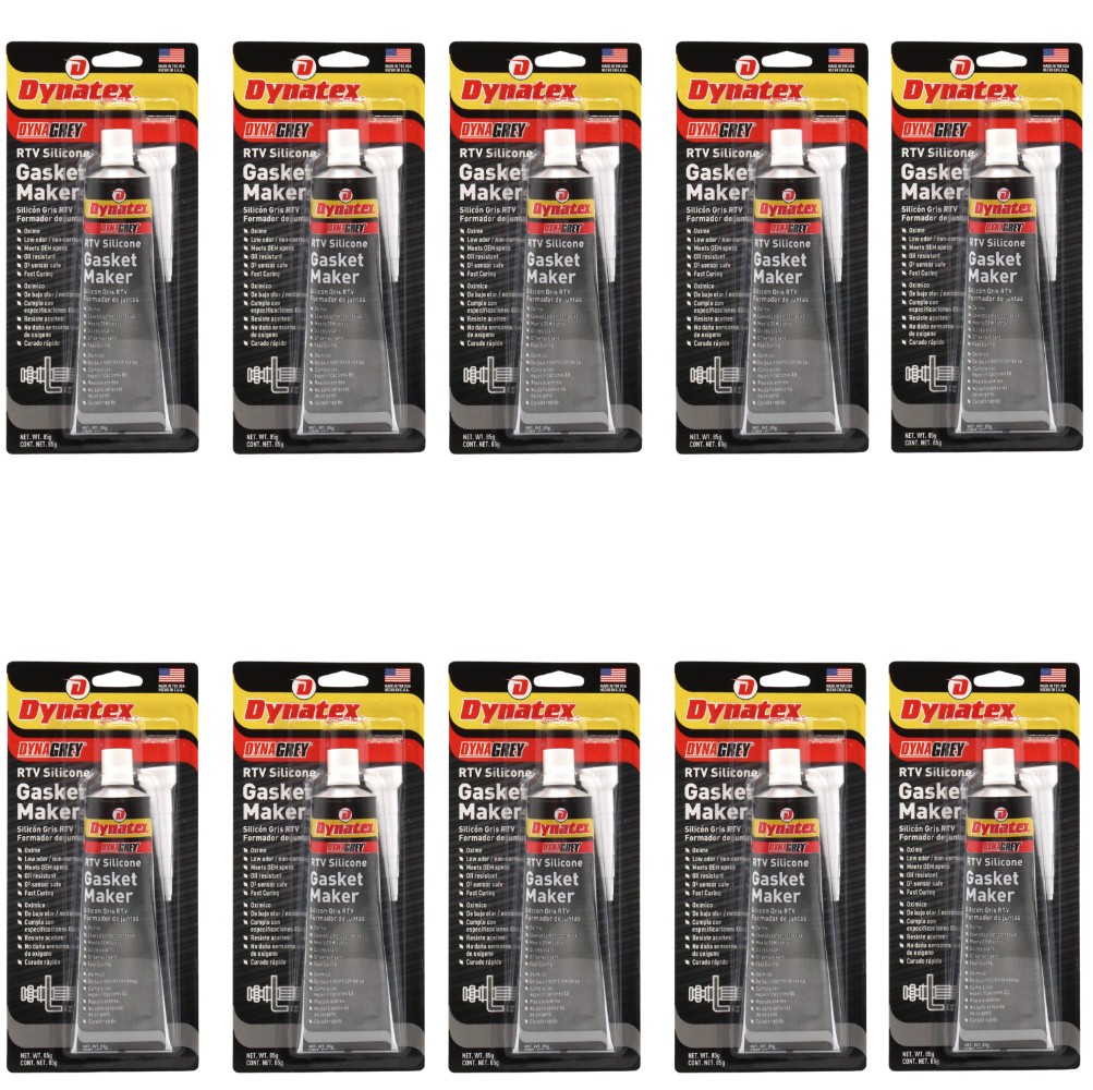 Dynatex DynaGrey RTV Silicone Gasket Maker, 85g Tube Made in USA (10-Pack)