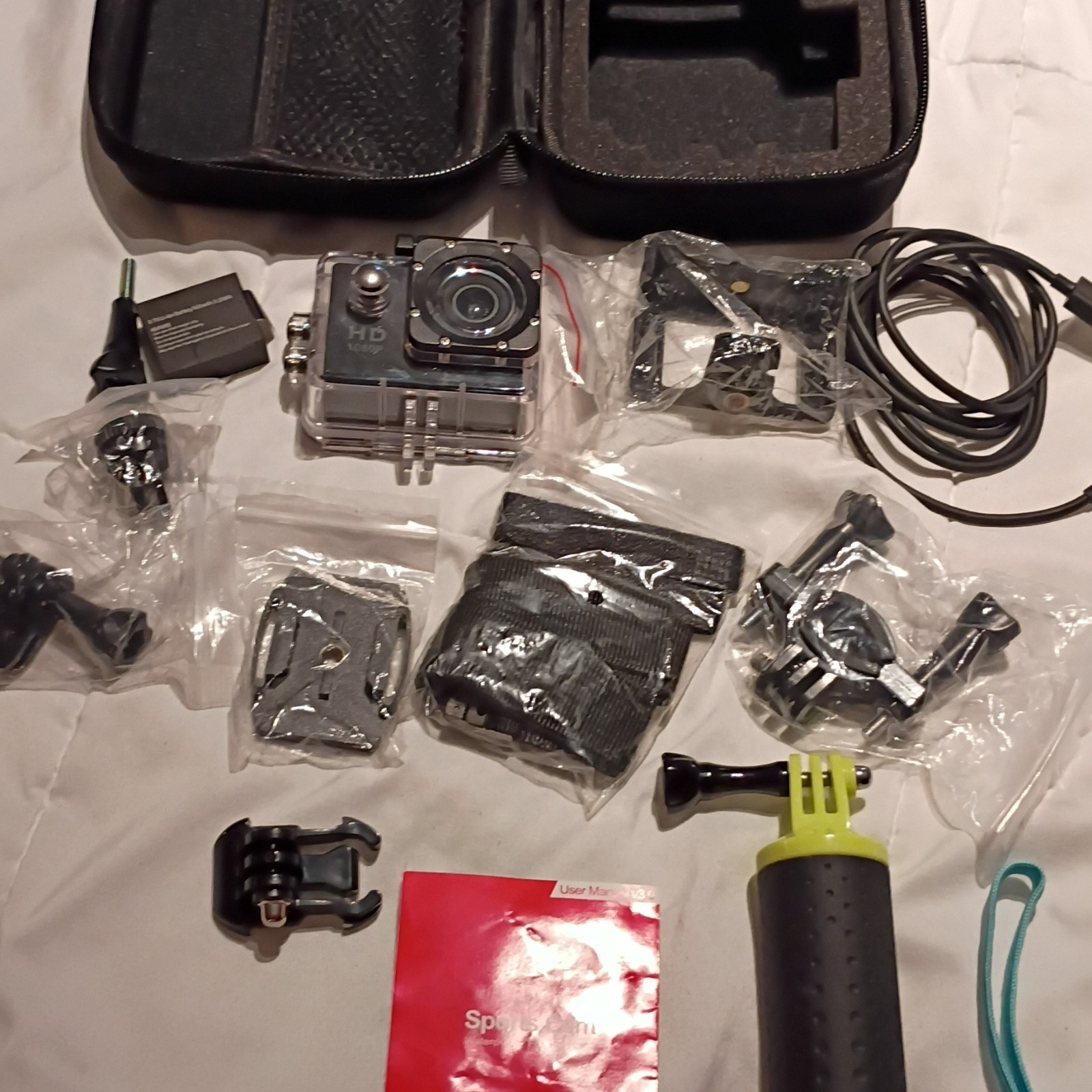 Sports Cam Waterproof Full HD 1080P Action Camera Bundle Case Mounts USB Cable