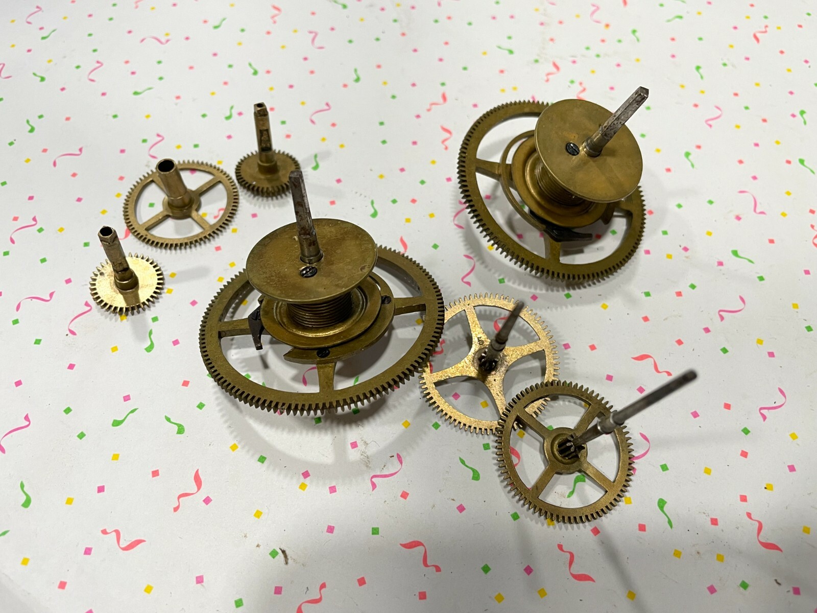Unmarked gears Wheels Clock Movement Parts DIY untested Solid Brass vintage