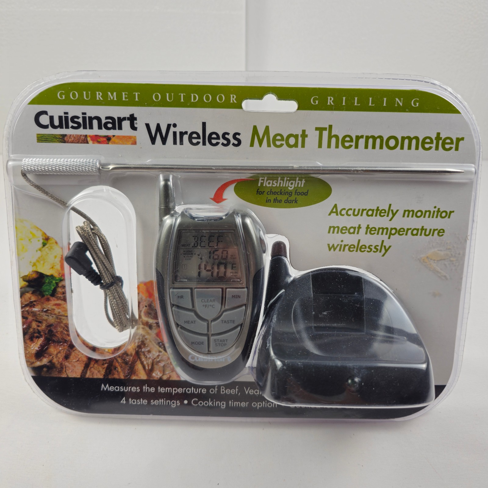 Cuisinart Wireless Meat Thermometer BBQ Grill Probe Timer Receiver w/Flashlight