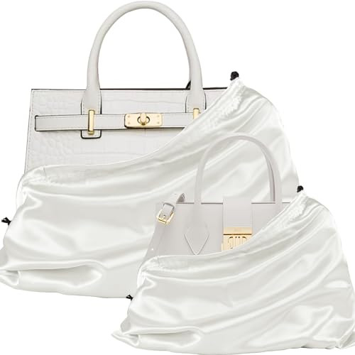 P Pothuiny 2 Pcs Satin Dust Bags for Handbags Ivory White