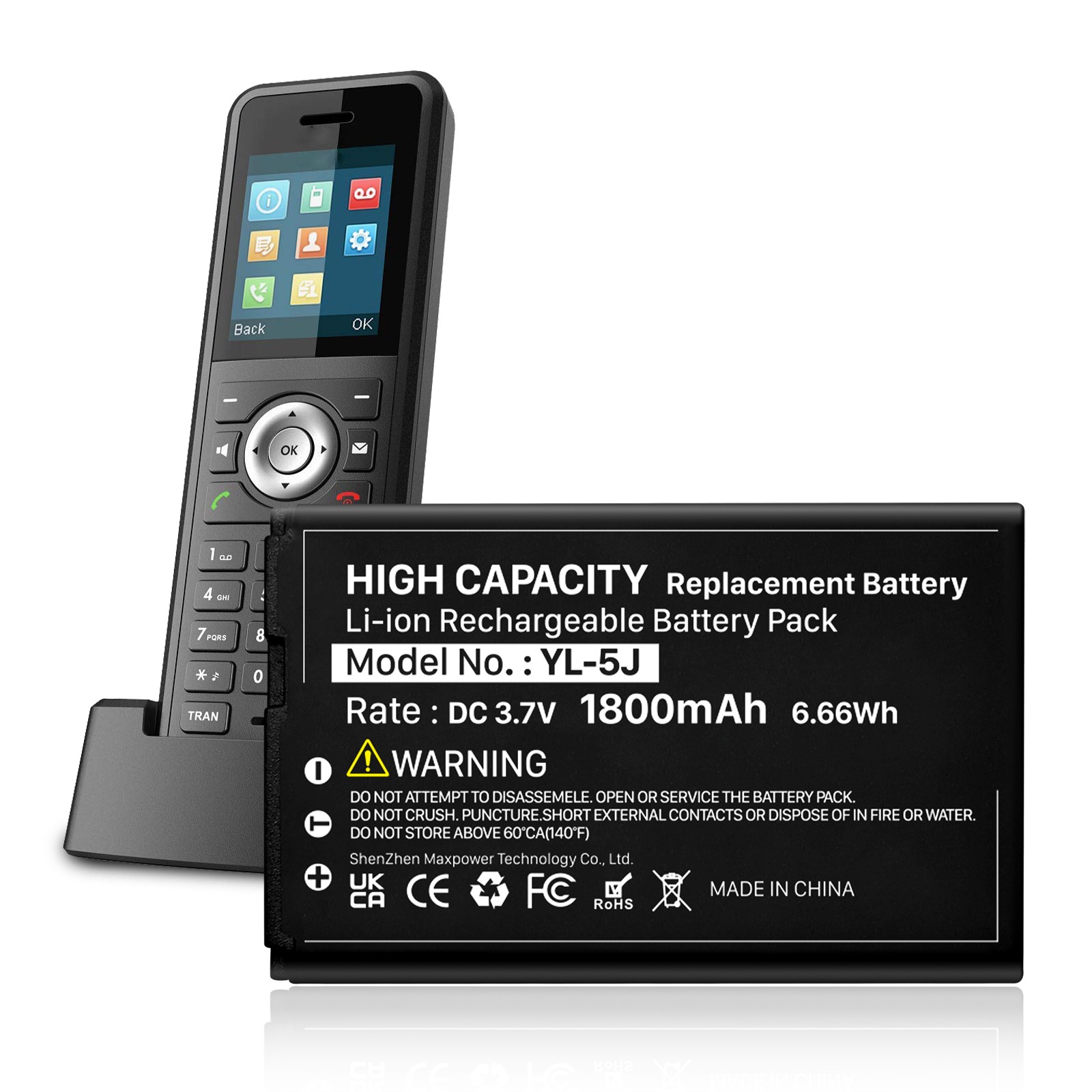 Battery for Yealink One Talk IP DECT W56H W60P W56-BATT YL-5J 1800mA CS-YKW560CL