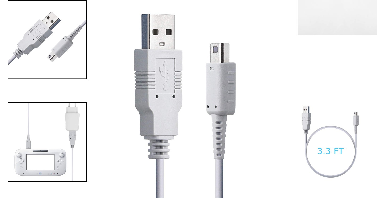 Wii U Gamepad Replacement USB Charger Cable - Durable & Tangle-Free Design