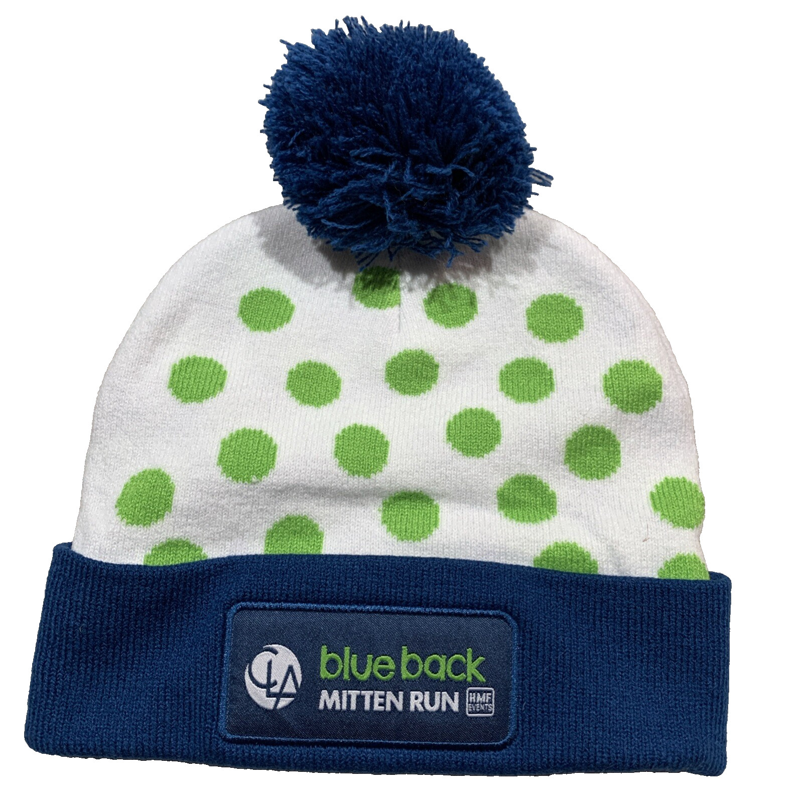 Blue Back Mitten Run Beanie Adult Pom Pom Cuffed Bobble HMF Events Ski Snowboard