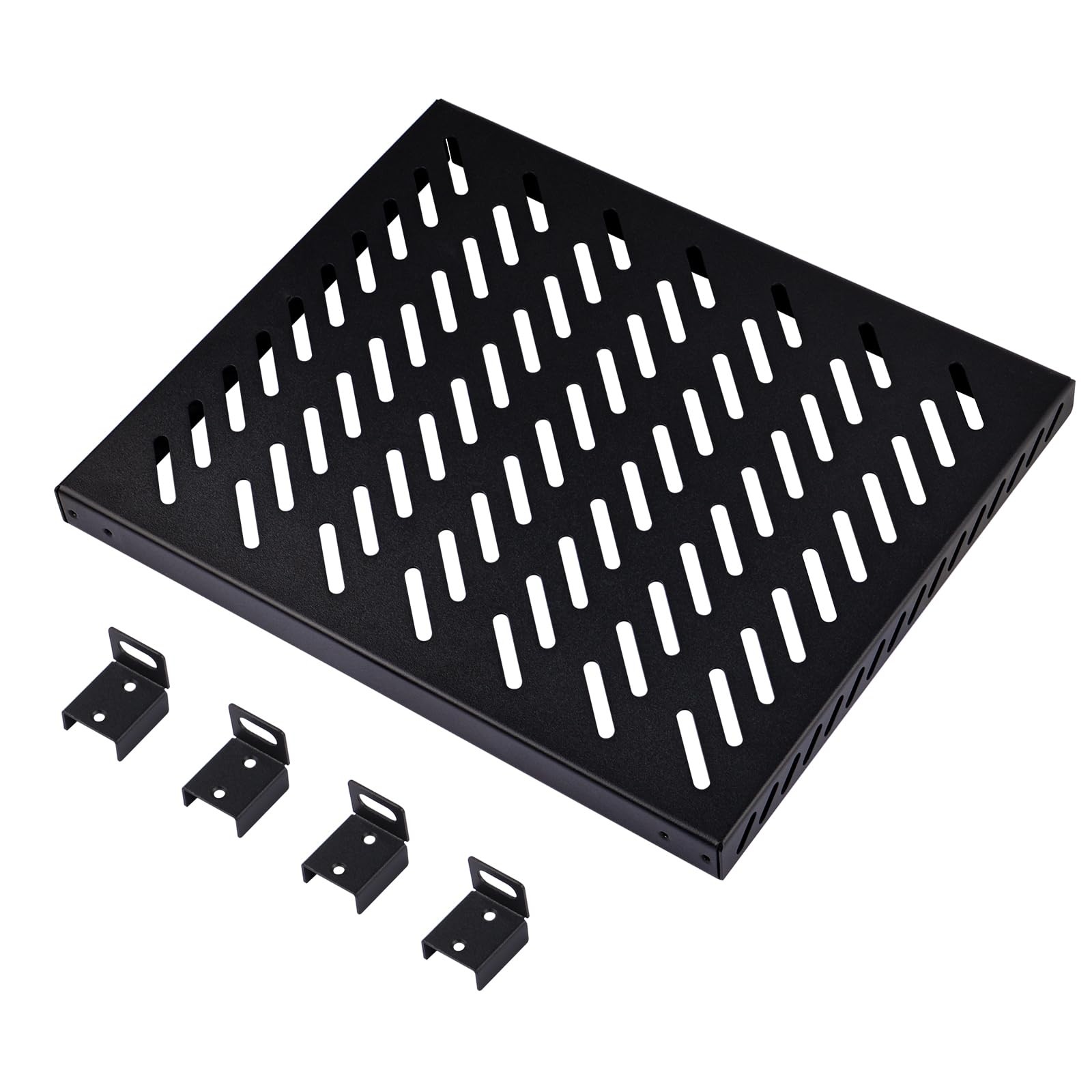 Vented Rack Shelf 10 Inch 0.5U Heavy Duty Server Network Cabinet Black