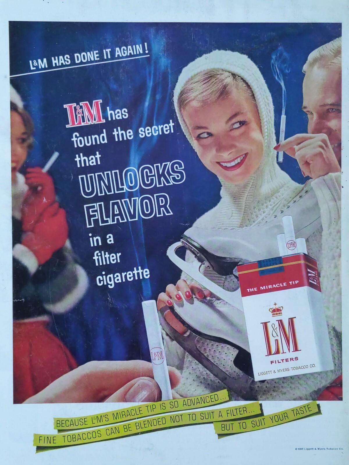 1960 vintage l&m cigarettes print ad. The secret that unlocks flavor