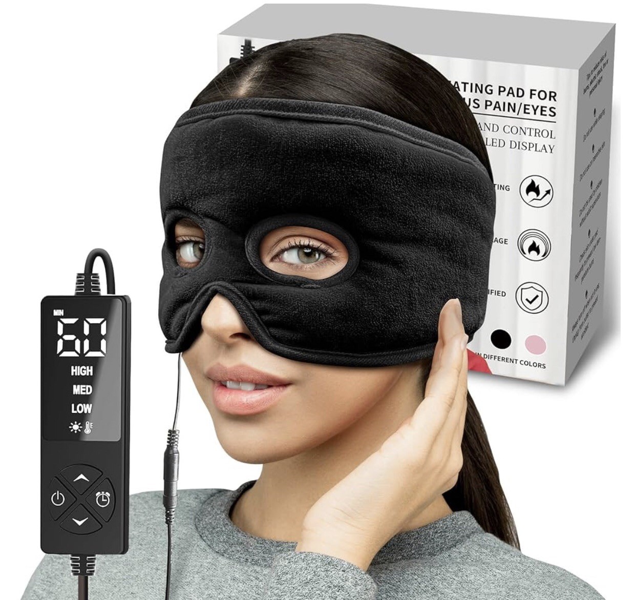 Moist Heat Sinus Pressure Relief Mask with 3 Heat Settings - Black (Open Box)