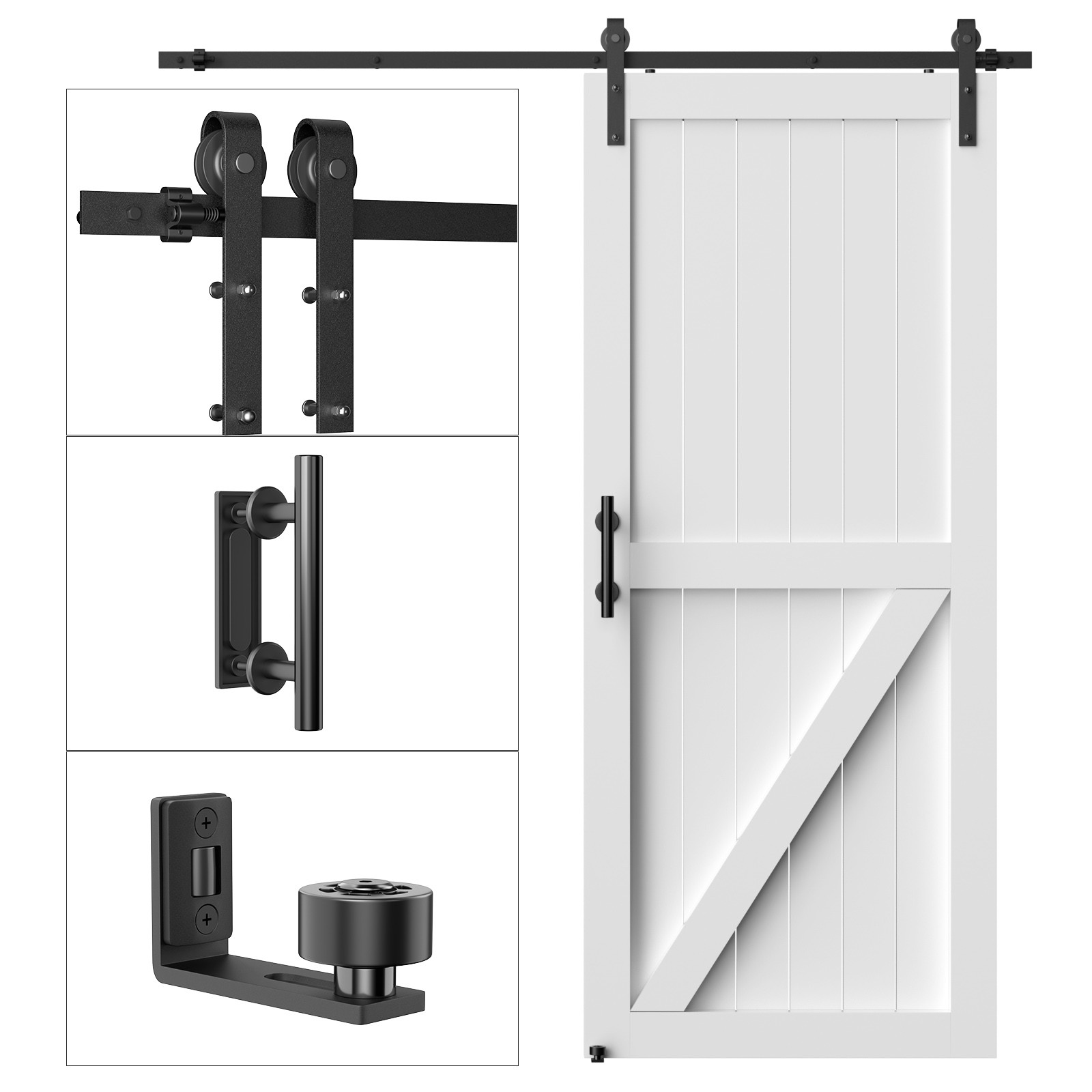 6FT Sliding barn door hardware kit & 9.5''Handle, Adjustable floor guide