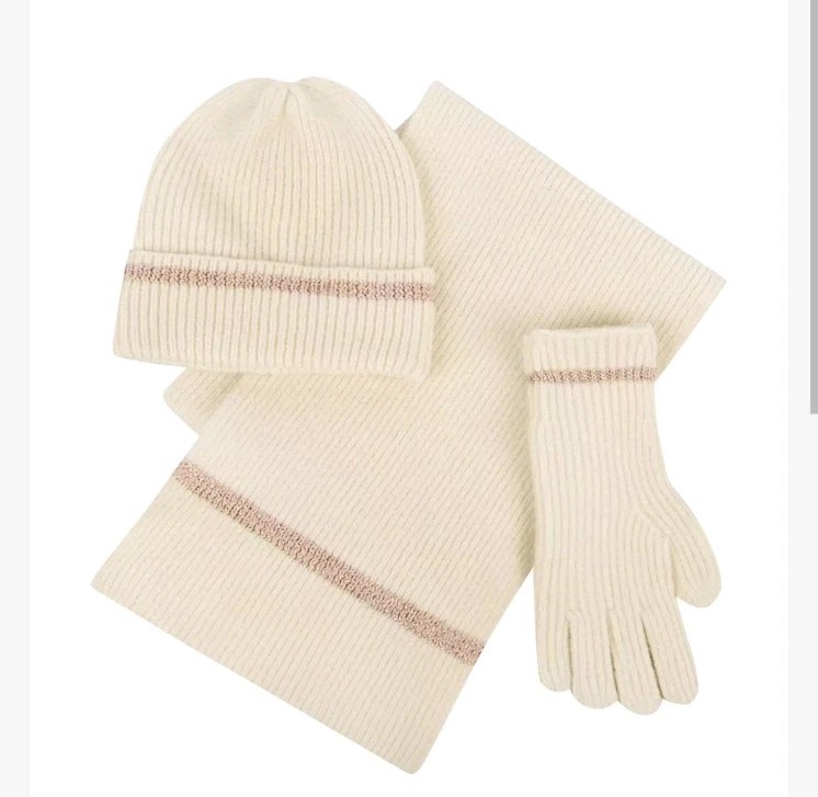 Totes Toasties Set Women's Hat, Gloves, Scarf Matching Set Ivory Beige Lot New