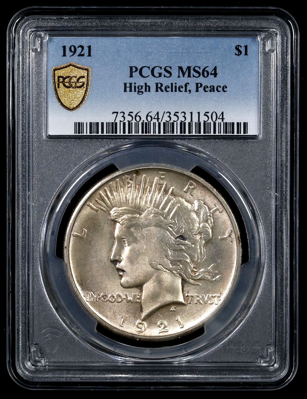 1921 Peace Dollar – PCGS MS64 – High Relief Key Date – Gold Sheild - #411