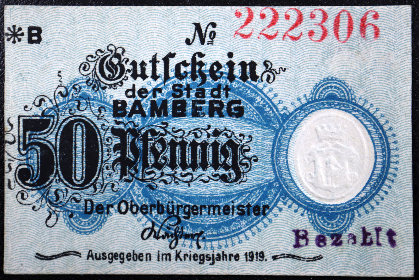 BAMBERG 1919 Series B 50 Pfennig Complete set of one German Notgeld
