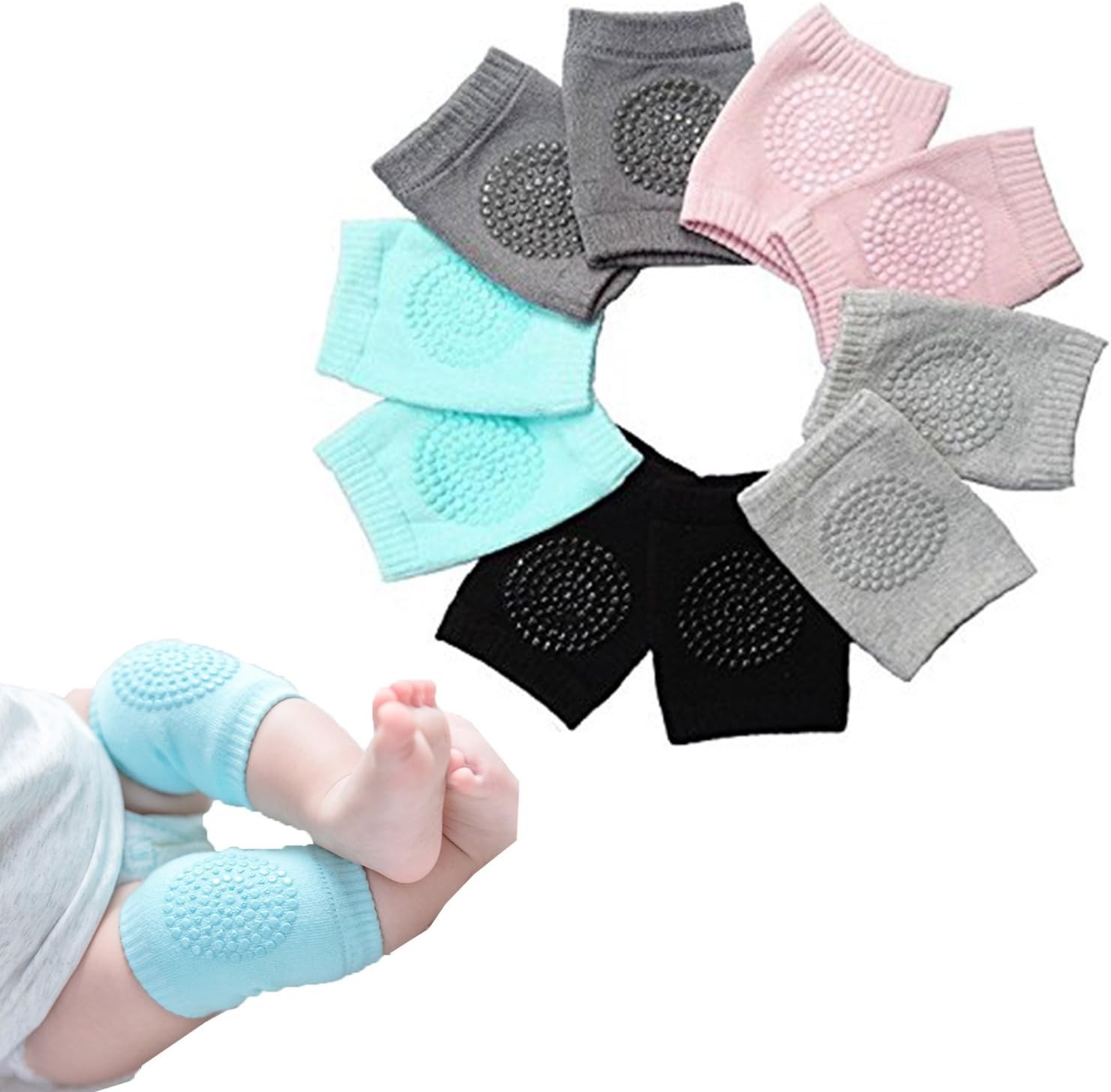 BOSONER Baby Knee Pads 5 Pairs Anti-Slip Crawling Protection Unisex Toddlers