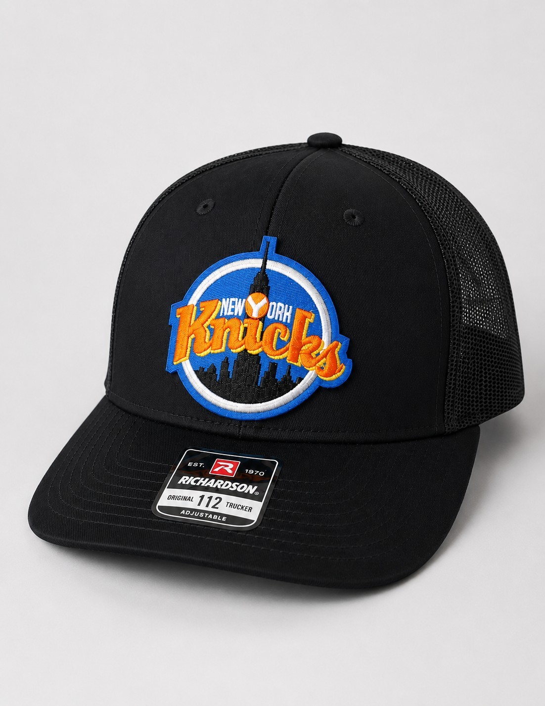 New York Knicks 3" Patch 112 Trucker Hat Black Custom Patch Snapback
