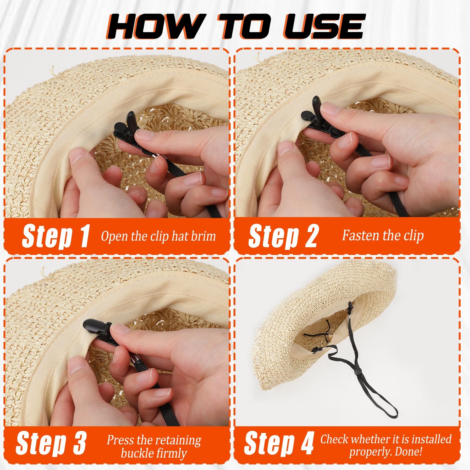5 Pcs Adjustable Hat Strap Clips - Elastic Removable Chin Cord, 6, Black