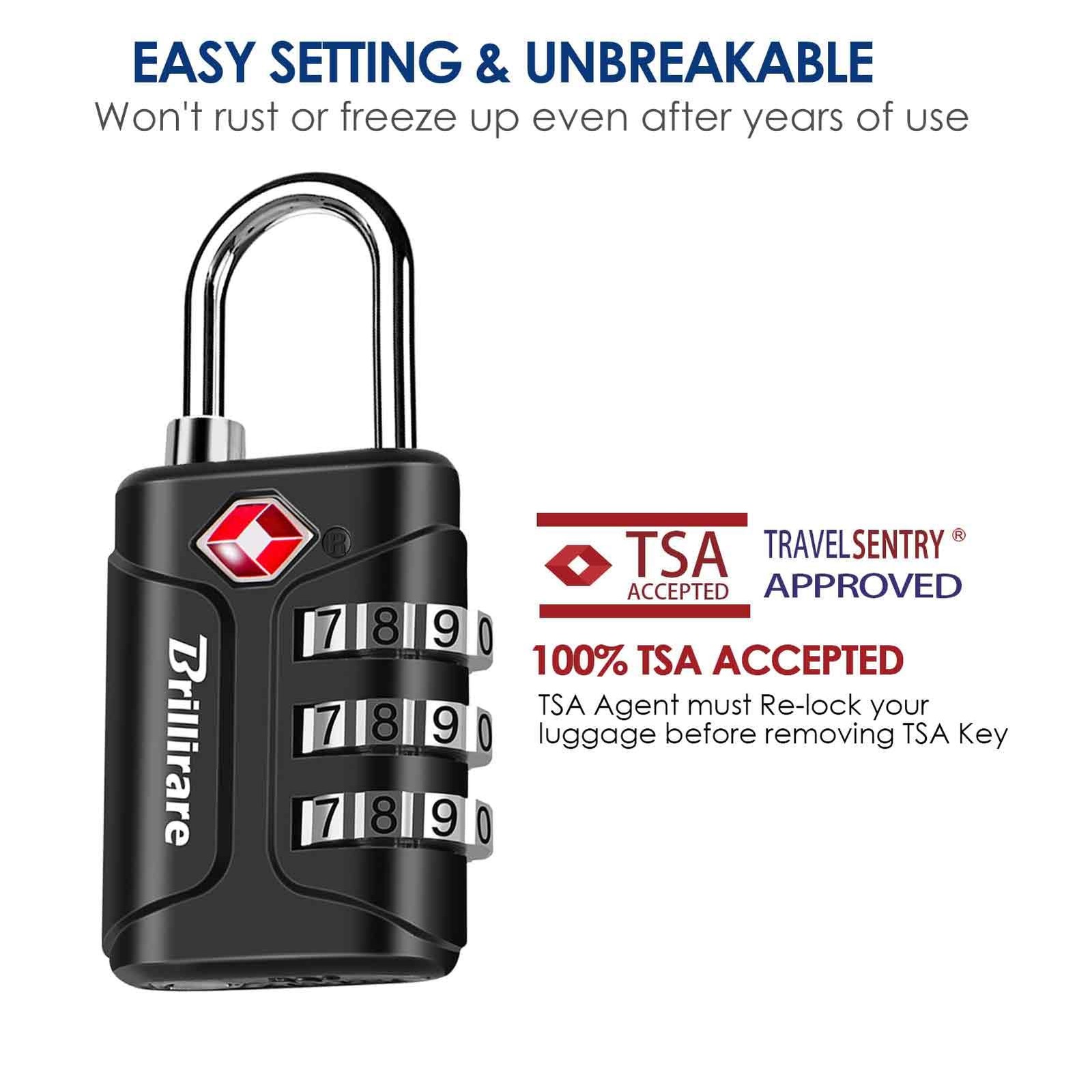 BRILLIRARE 4 Pack TSA Approved Luggage Locks, Combination Travel Black