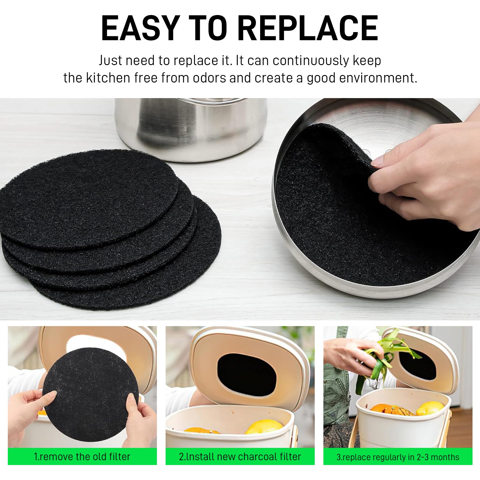 6.7inch Kitchen Compost Bin Charcoal Filter Replacements Compost Pail Replacem