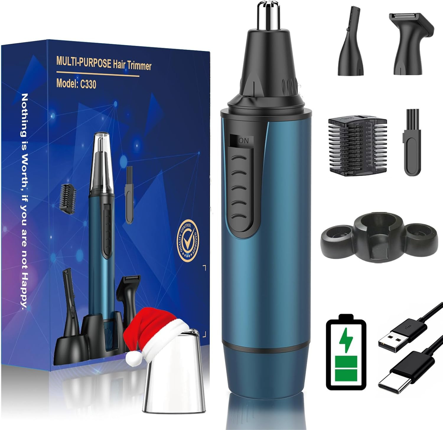 AREYZIN Nose Hair Trimmer for Men,3 in 1 Painless Rechargeable Ear and Nose Trim