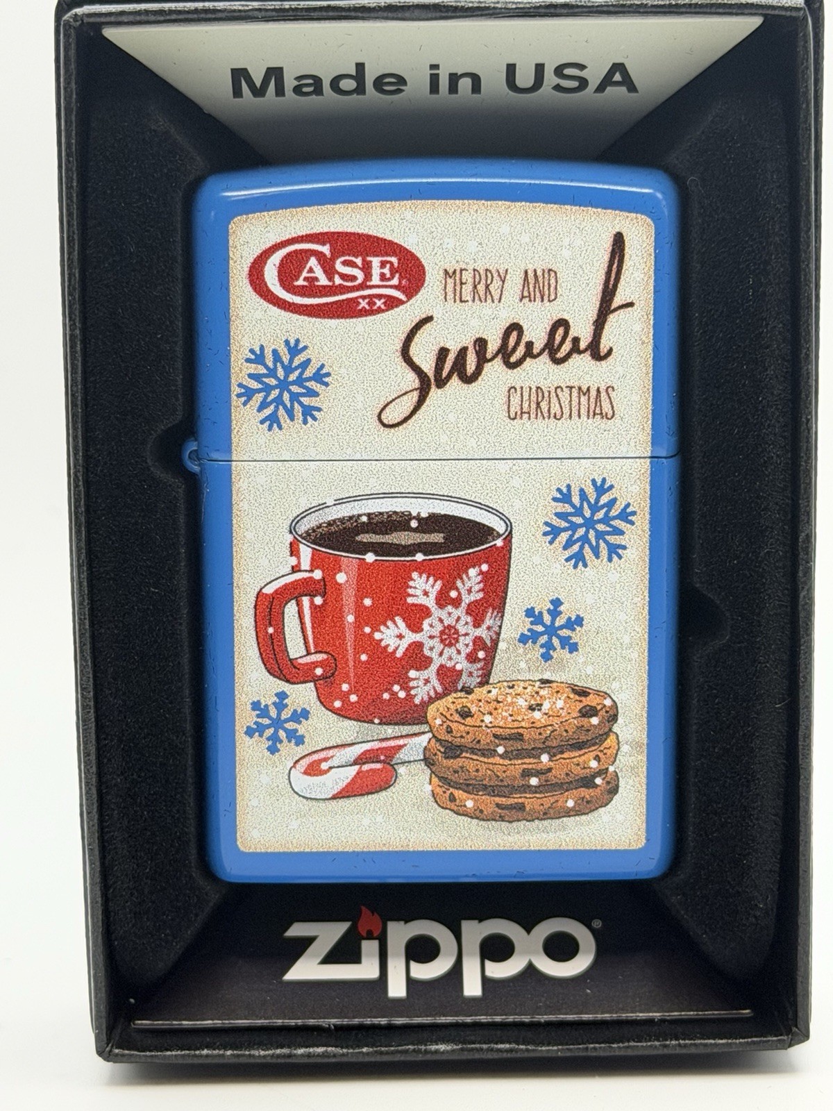 Case XX Knives Christmas Cookies Sky Blue Matte Zippo Lighter NEW