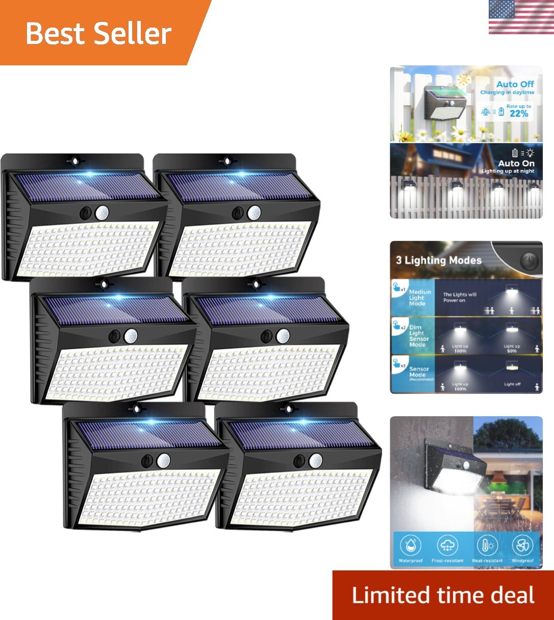 Stylish Solar Outdoor Lights with Motion Sensor - Waterproof 6 Pack, Easy Setup
