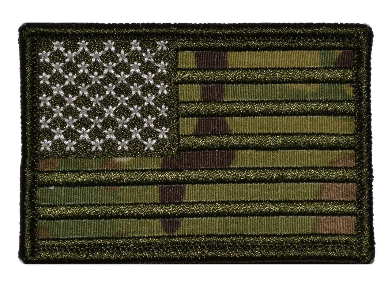 USA Flag 2x3 Military/ Patch Hook Backing Multicam/OCP Green Stitching