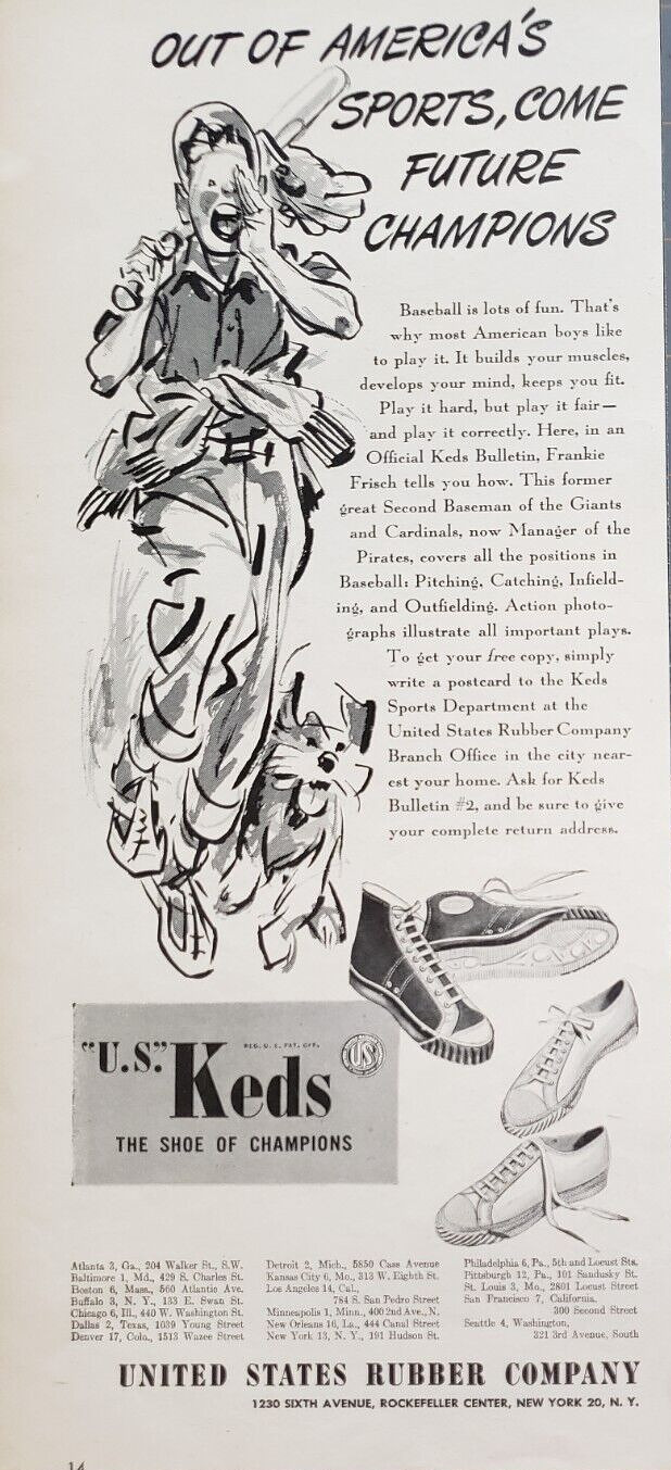 1944 Keds Shoes United States Rubber Company Boy Dog Print Ad