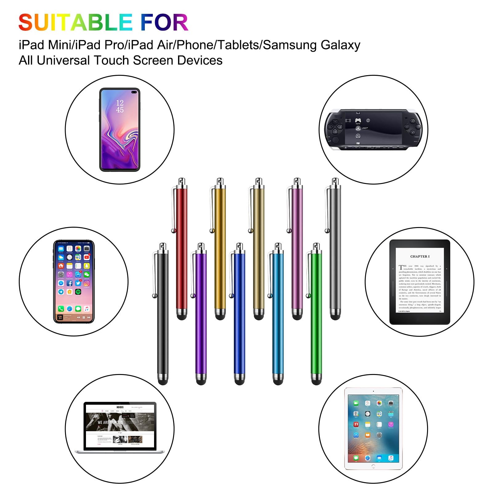Stylus Pen [10 Pack] Universal Capacitive Touch Screen Pens for Tablets, iPad...