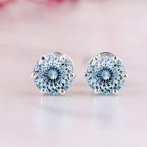 925 Silver, Blue Diamond Portuguese  Stud Earrings, 6.20 Ct Certified Treated