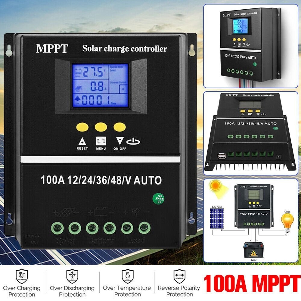 2pcs 100A MPPT Solar Charge Controller Tools 12V/24V/36V/48V LCD Dual USB